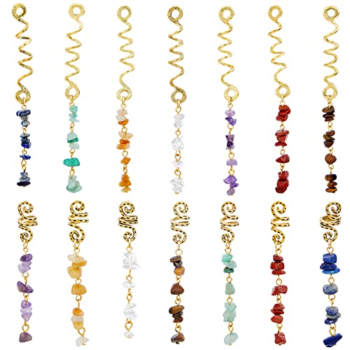 SUPERFINDINGS Pinzas para el cabello, 14 piezas, 7 colores, joyería para trenzas con colgante de piedra natural y espiral de cristal miniatura 1