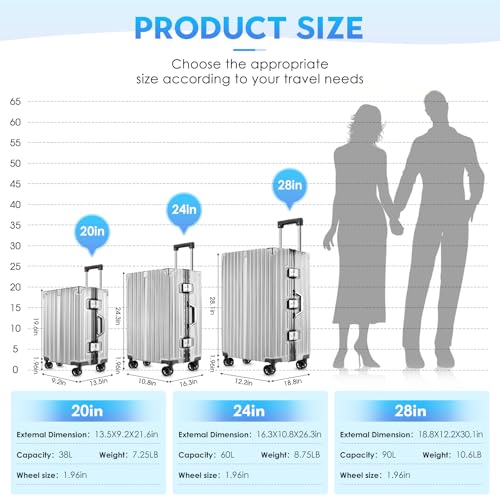 Image of 3-Piece Zipperless Luggage Set,20 /24 /28 Inch, Airline Approved Carry-On 22x14x9, 9H Scratch-Proof PC Hardshell, Aluminum Frame, 360 Spinner Wheels, Checked Suitcases, Silver