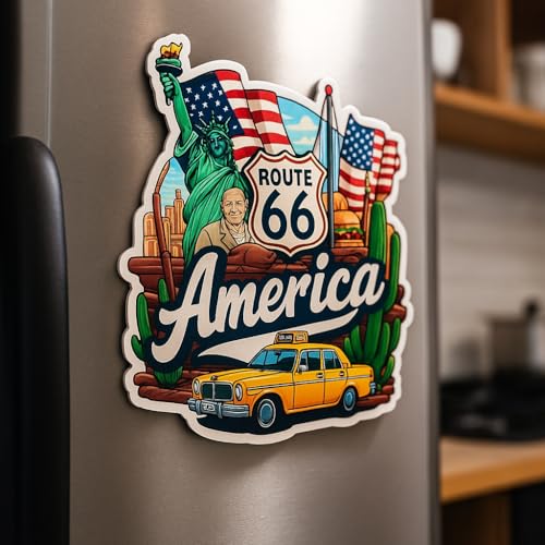 Image of Naxon America Country Theme Wooden Fridge Magnet (3x3 Inch) - Stylish Souvenir Gift | USA Travel Decor for Kitchen, Home & Office | Pack of 1 | Perfect Souvenir Gift | Fridge Magnet