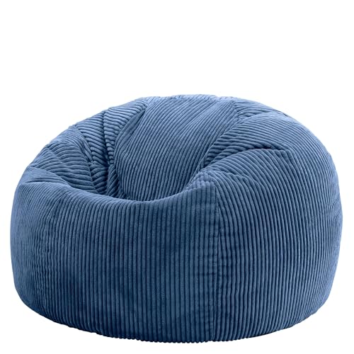 Icon Kingston Sitzsack Cord, Denimblau, Sitzsack Erwachsene mit Füllung, Bean Bag, Cord Sessel, Lounge Sessel, Lounge Stuhl, Schlafzimmer, Wohnzimmer, Wohnzimmer Möbel