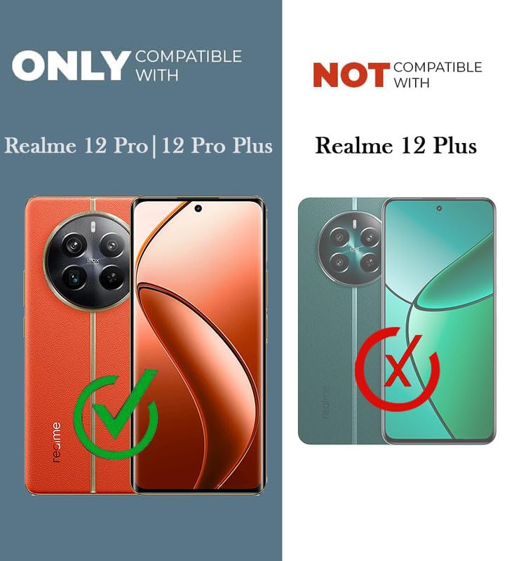 Image of Jkobi Flip Cover Case for Realme 12 Pro Plus | Realme 12 Pro (Stitched Leather with Magnetic Closure | Black)