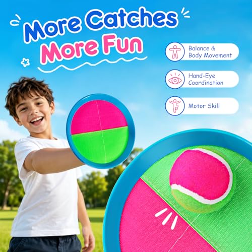Image of EVERICH Upgraded Toss and Catch Ball Game Set - Indoor and Outdoor Games for Kids 3-12, Beach Sand Pool Water Toy Includes 2 Paddles 2 Sticky Balls, Great Birthday Easter Gifts for Boys Girls