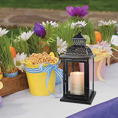 Needomo Candle Lantern Decorative, 13.4" Black Vault Hanging Lantern With Tempered Clear Glass Outdoor Decor For Patio, Front Porch, Farmhouse, Wedding, Shelf #TOP6