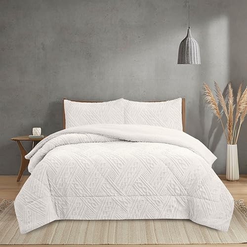 NH NOVOTEXTIL HOGAR Edredón Invierno Sherpa Cama 135 (230x260) Extra Grueso 560gr/m2 Efecto Borreguito - Edredón Suave, Cálido y Transpirable con 2 Fundas Almohada (50x70) (Helsinki Blanco)
