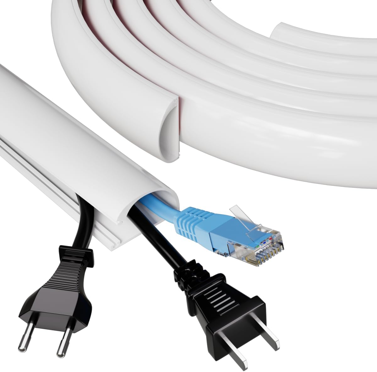 118" Side Open Cord Hider for Wall Mounted Tv, Silicone Flexible Cable Cover to Hide Conceal Cords Along Wall,Wire Raceway Management Cable Concealer Channel,Electric Cord Organizer,W 1.08"× H 0.6"