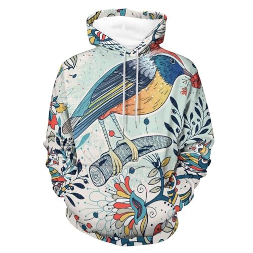 Sweatshirt pull oiseaux de fleurs sweat à capuche homme femme manches longues S