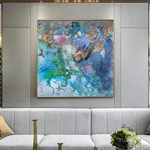Peinture sur toile nénuphar moderne KEBIA pour transformer un mur vide de salon 60x60cm