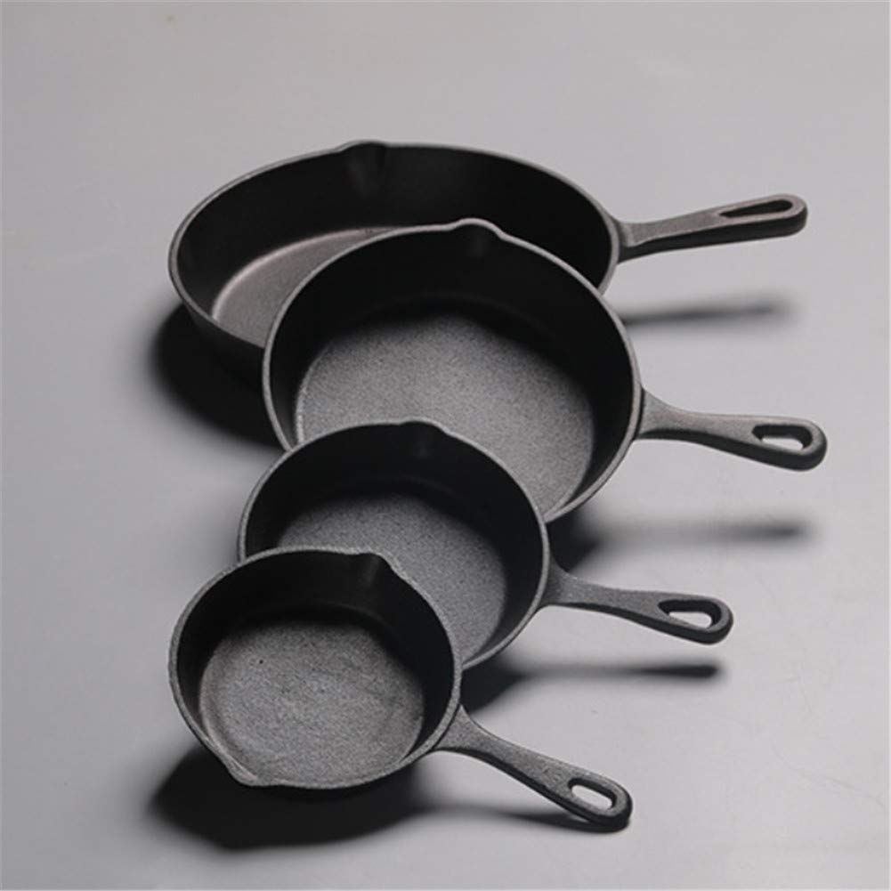 Set 4 Pezzi Padella Rotonda in Ghisa, 14 Cm + 16 Cm + 20 Cm + 26 Cm Cast Iron Skillet Antiaderente Nessun Rivestimento Pentole Sicure per Interni/Esterni