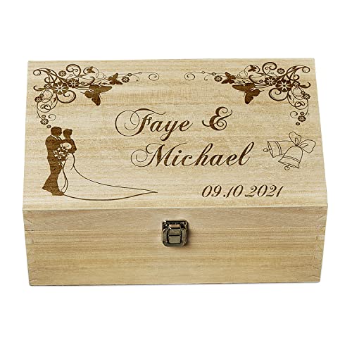 Image of Raised Words Personalised Large Wedding Floral Design Wooden Memories Keepsake Box