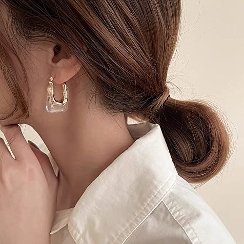 Bethnisier U Hoop Earrings Acrylic And Metal Drop Earrings Simple And Elegant Earrings For Women Girls Office Lady Unique Jewelry For Daily Life (Transparent) #TOP1
