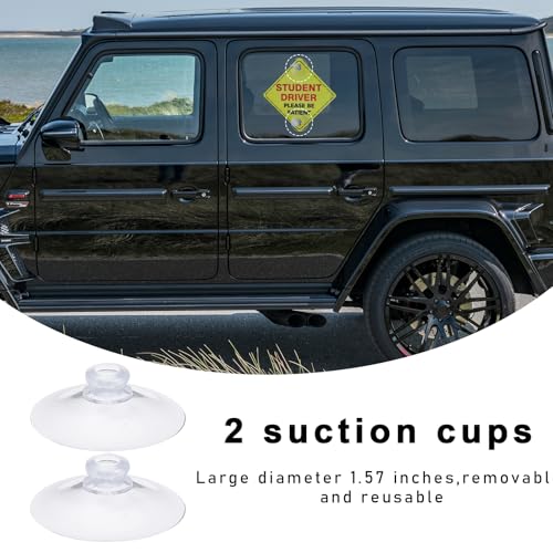 Image of Wevdn 2 PCS Student Driver Sign for Car Window, 5 inchx5 inch Please Be Patient New Driver Sticker with Suction Cups, Car Accessories (Red)