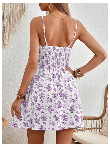 Image of Floerns Women's Boho Floral Print Sleeveless Sundress Ruched Bust Flare Hem Vacation Cami Short Dress