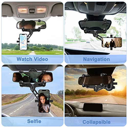 Image of LURICO Mobile Phone Holder Car Rear View Mirror - Universal 360 Rotatable and Retractable Phone Holder - Multifunctional Holder for All Smartphones