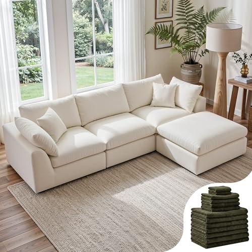Amsleekey 108' Cloud Sectional Couches, with 1 Extra Washable Cover, L Shaped 25.6' Deep Seat Couch...