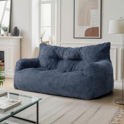 Pamapic Sitzsack, Sitzsack Erwachsene mit Füllung, Doppeltes Lounge Sessel mit Tragbarem Griff, Modernes Ergonomisches BeanBag, Indoor Sitzsäcke Stuhl für Wohnzimmer, Schlafzimmer, Spielzimmer, Blau