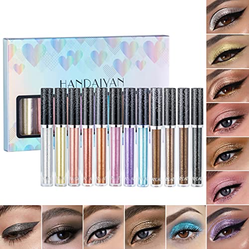 Olasfa 12 Couleurs Fard à Paupière Liquide Paillette Ombre à Paupière Imperméable Longue Durée Fard a Paupiere Maquillage pour les Yeux pour Cosplay Mascarade Cadeau pour Femme Cover