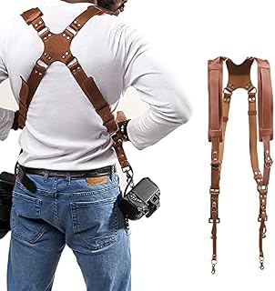 Camera Shoulder Strap for Two-Digital Cameras Leather Double Strap, Adjustable Anti-slip Shoulder Camera Sling Strap, Safety Tether, Neck Strap Vintage Belt for All Camera