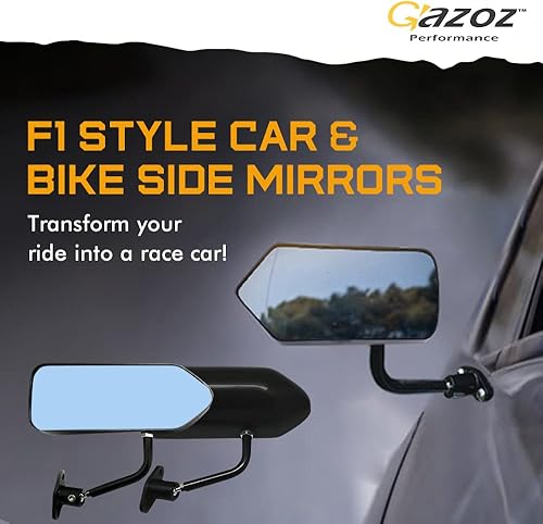 Miniatura 2 de Espejos retrovisores laterales negros estilo F1 para automóviles y bicicletas, ajuste universal, acabado brillante, 2 piezas.