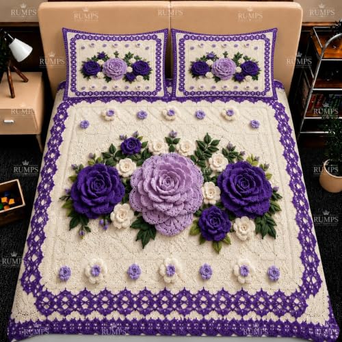 Image of RUMPS 7D Printed Microfiber Bedsheet with 2 Pillow Covers, 90x100 Inches Double Bed Sheet, Soft & Comfortable Fabric, Premium Floral Design, Elegant Purple Bedsheet for Bedroom Home Decor