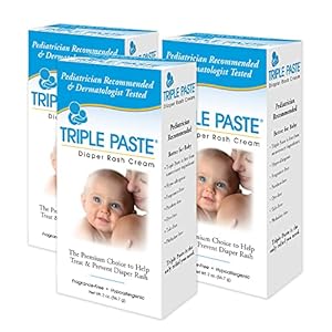 Triple Paste Diaper Rash Cream, Hypoallergenic Medicated Ointment for Babies, 2 oz (Pack of 3)