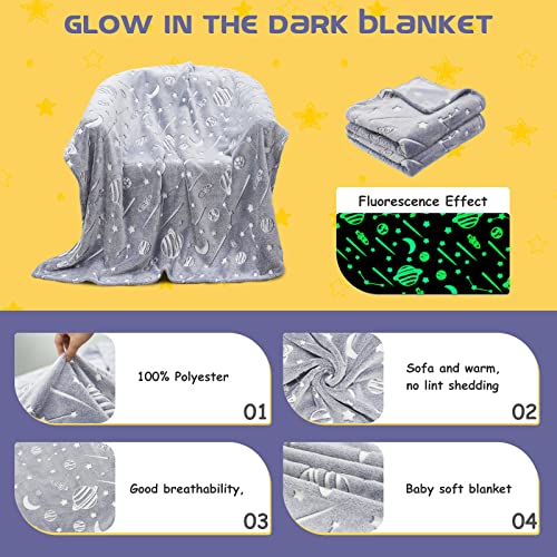 Glow In The Dark Throw Blanket For Kids 50 X 60 Inches,Glowing Blanket With Galaxy Planet Pattern For Bed Sofa Couch,Baby Soft And Cozy Warm Fluffy Blankets,Unique Gifts For Boys Girls And Grandkids #TOP2