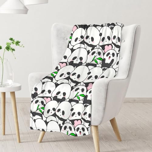 Mercuryelf Panda Throw Blanket - Soft, Fuzzy & Warm - 50x60 Inches Flannel Blankets for Living Room, Sofa - White Funny Throws Gift for Teens