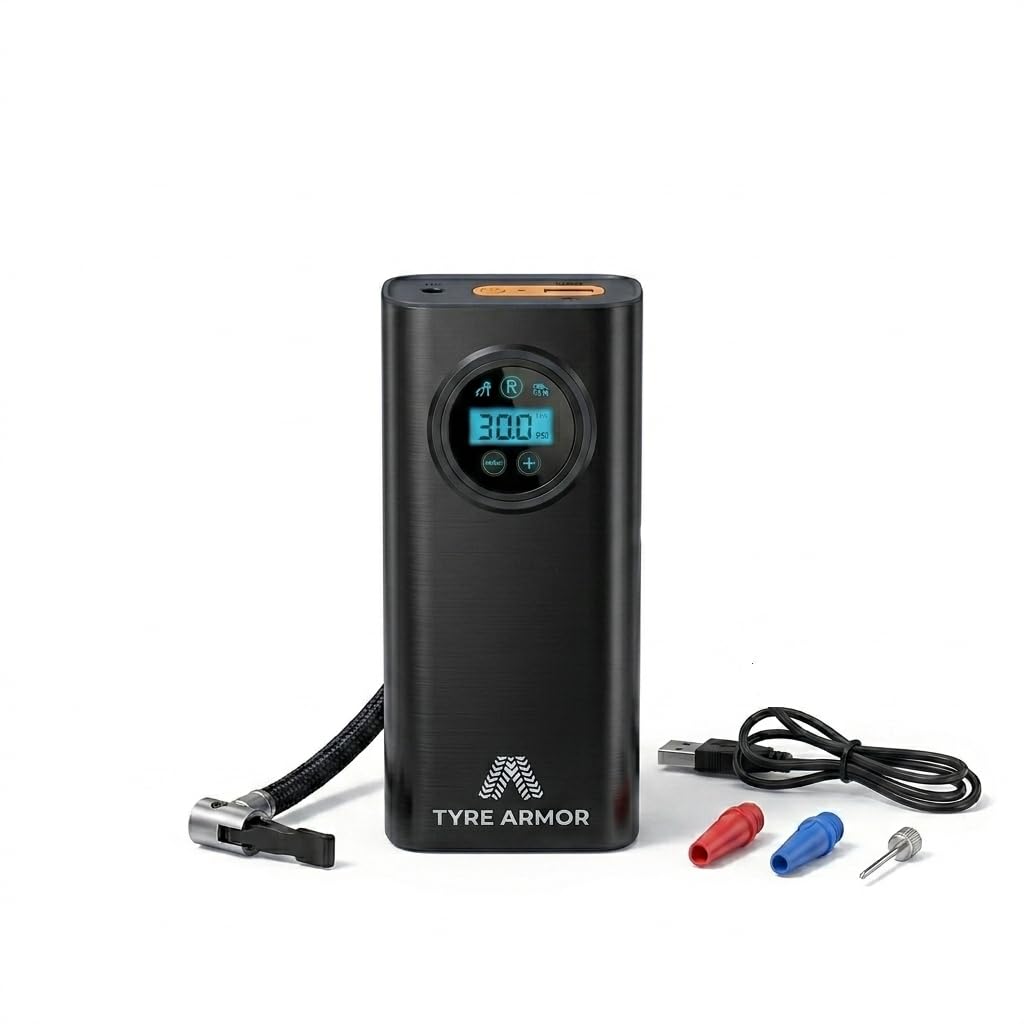 Cordless Tyre Inflator – Portable cordless Rechargeable Air Compressor Tire Inflator with LED Digital Display, Air Pump for Cars, Bikes & Inflatables, 17L/min Fast Inflation, USB Charging