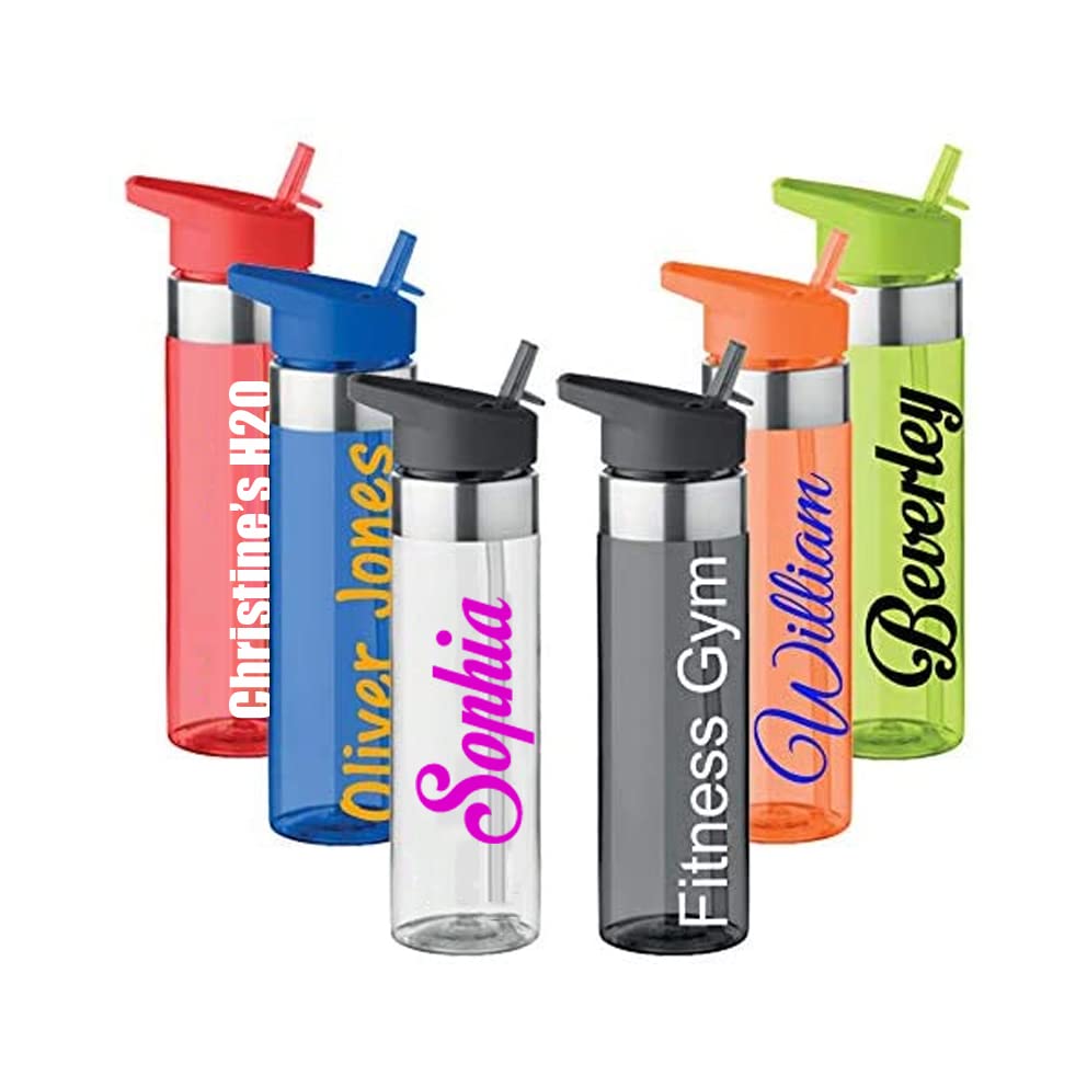 JC Personalised Custom Water Drink Bottle with Flip Straw Sipper - Any Name, Word, Business, Sports, School, Promotional Merchandise