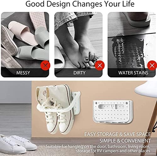 YancLife Wall Mounted Shoes Rack, 4Pcs Folding Hanging Space Saver Shoes Storage Rack, Quick Assembly No Tools Required, Plastic Shoe Organizer for Closet Hallway Bedroom Entryway Max Hold 10KG