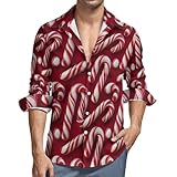 Diseño versátil: con un cuello en V vintage, mangas largas y práctico cierre de botones, esta camisa con botones con estampado de bastón de caramelo para hombre es fácil de llevar y peinar. Las mangas abotonadas añaden a su aspecto clásico, por lo que es imprescindible en tu armario de ropa de otoño para hombre