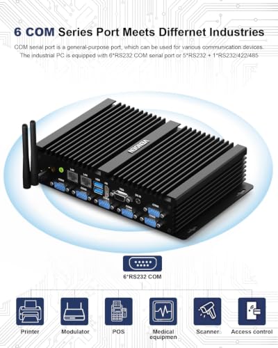 Image of Industrial Mini PC, Fanless Pc Core i7 8550U, WIN11 Pro, 8GB RAM 256GB SSD | Fanless Industrial Computer i7 8250U, 6 RS232 COM,HD VGA Dual Display, 2.5G LAN, 3G /4G SIM, Win11 Pro, Auto Power On, WOL