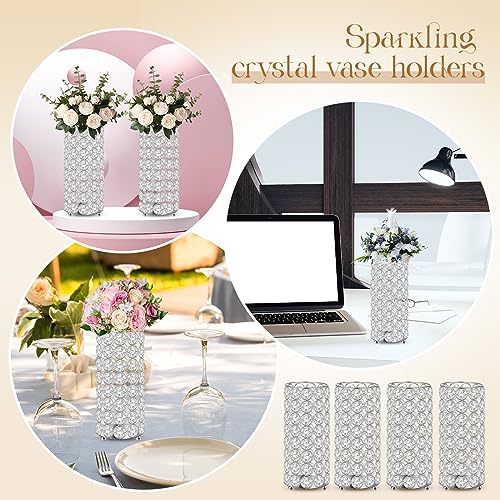 Dandat 8 Pcs Crystal Flower Vase for Wedding Table Centerpieces 7.87 in Crystal Pillar Candle Holder Metal Cylinder Flower Vase Stand for Christmas Wedding Decor Gifts Arrangement Event - Image 5