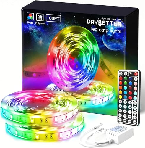 Image of DAYBETTER Led Lights for Bedroom 100 ft, Led Strip Lights with Remote 44 Keys, 24 V Power Supply, Color Changing Led Light for Room Decor