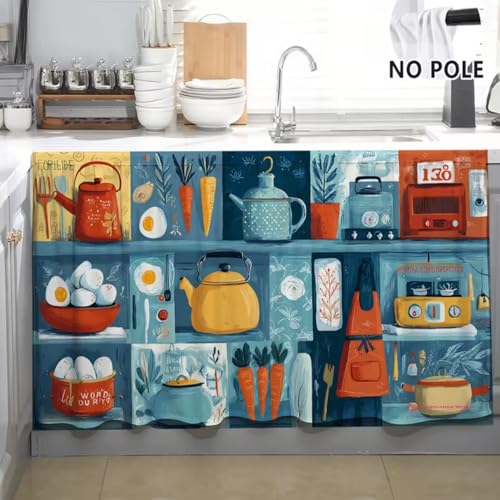 Image of Kitchen Premium Rod Pocket Cabinet Curtain, Heavy Quality Dust-Proof Under-Counter Storage Cover for Open Shelves, Pantry, Washbasin Area (1, Kettle)