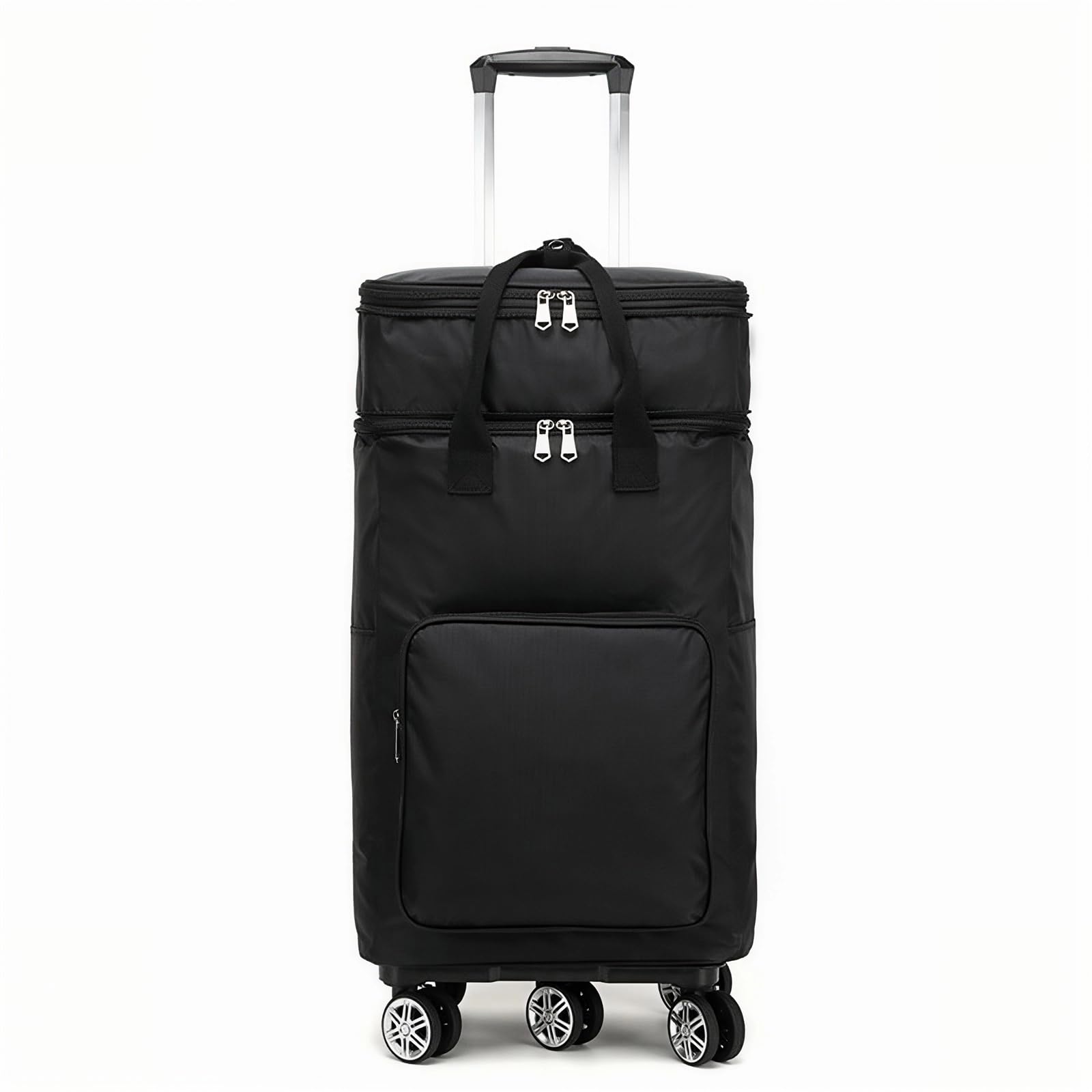 Falytemow Collapsible Utility Cart with Constant Temperature Inner Liner Expandable Shopping Trolley Bag with Wheels and Telescoping Handle Water-repellent Oxford Grocery Cart (Black, H: 64cm)