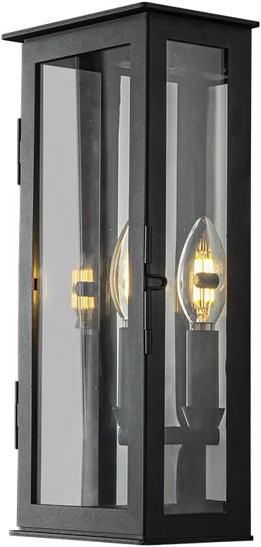 DANCYHOME1-Light H12 inch Outdoor Wall Sconce with Dusk-to-Dawn Sensor in Matte Black Exterior Light Fixture with Clear Glass Waterproof Porch Lantern for Front Door Entryway Patio