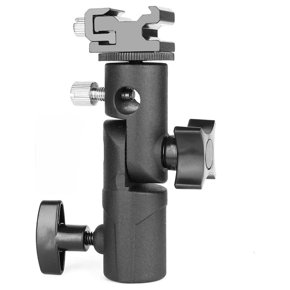 1 pezzo – adattatore flash – supporto per fotocamera – metallo – tipo E – angolo di inclinazione 180° – con vite da 1/4 pollici e 3/8 pollici – per flash Canon Nikon