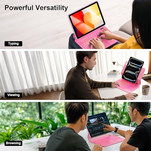 Image of GGQFGTOJ for iPad Pro 13 Inch Case with Keyboard (M5 /M4, 2025 /2024)，Magic-Style Magnetic - 7 Colors Backlight -Floating Cantilever Stand - Multi-Touch Trackpad Keyboard Case for iPad Pro 13 (Pink)