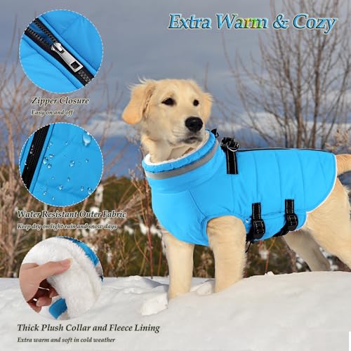 Image of Dogcheer Dog Coat with Harness, Waterproof Dog Winter Jacket - Sky Blue,S