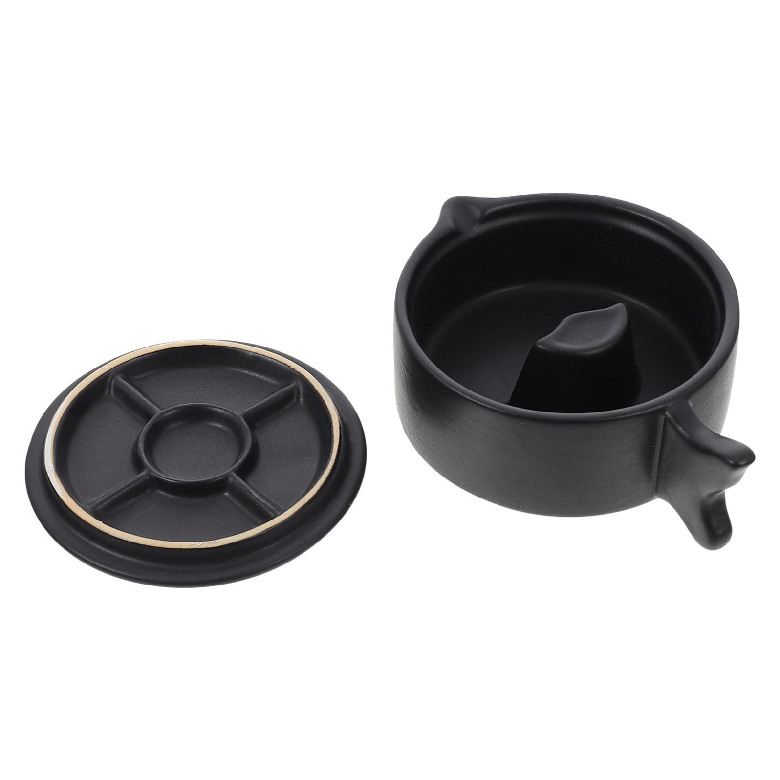 ABOOFAN Piatto Manico a Forma di Coda di Pesce per Inchiostro in Ceramica Nero Coperchio, Design Multifunzionale ed Elegante per Calligrafia e Pittura Tradizionale
