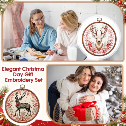 Image of Burbell 6 Pcs 6 Inch Pcs Spring Round Embroidery Hoops Frame Circle Rubber Hoops Ring Display Cross Stitch Ornament Imitated Wood Frame Kits for Christmas in July Craft Sewing DIY Hanging Gifts