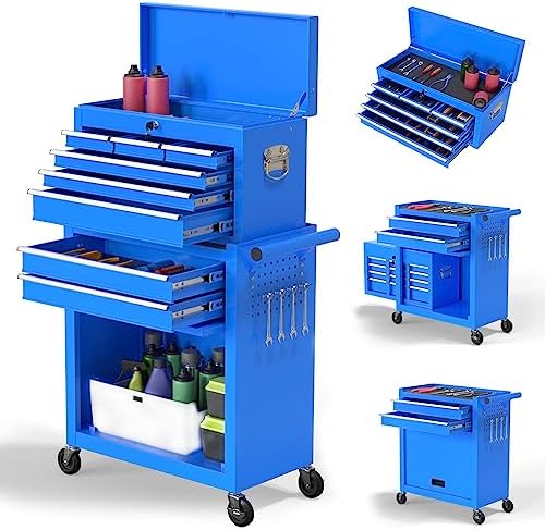 Yaciente 8-Drawer High Capacity Rolling Tool Chest, Tool Box with Drawers and Wheels, Toolbox on Wheels with Cabinet(Blue)