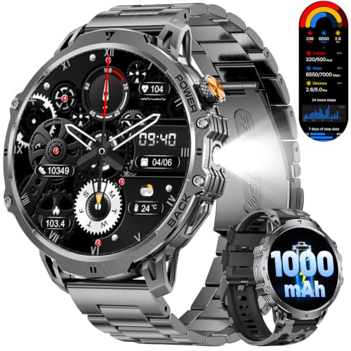 Image of LIGE Military Smart Watches for Men(2 Bands),1000mAh /1.85 inch HD Large Screen Smartwatch, Flashlight /110+ Sports Modes /Sleep Monitor, Fitness Tracker Watch for Android iOS,Black Camo