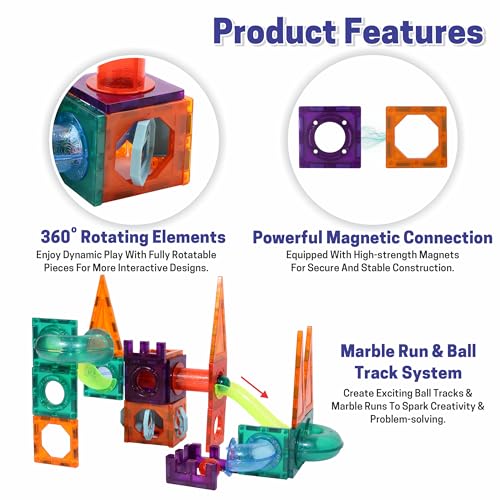 Image of Chanak 48 PCS Magnetic Tiles for Kids, Magnetic Building Blocks, Constructing & STEM Learning Creative Educational Brain Toys, 3D Magnetic Tiles Marble Set Great Birthday Gift for Boys & Girls Age 3+