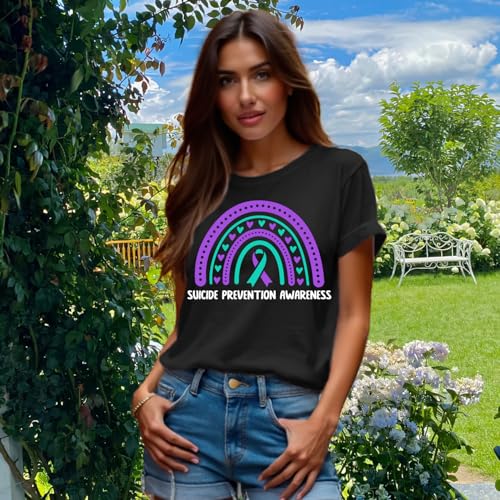 Womens Suicide Prevention Awareness Shirt Suicide Awareness T-Shirts Pink and Blue Ribbon Tee Rainbow Tops4
