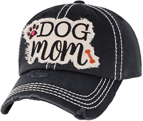 Image of KBETHOS Dog Cat Mom Dad Theme Womens Baseball Cap Distressed Vintage Unconstructed Embroidered Patch Hat