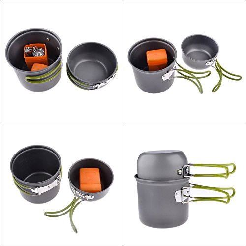 Petforu Camping Stoves, Outdoor Camping Hiking Backpacking Picnic Cookware Cooking Tool Set Pot Pan & Piezo Ignition Canister Stove & Aluminum Portable Foldable Stove Cooker Windscreen