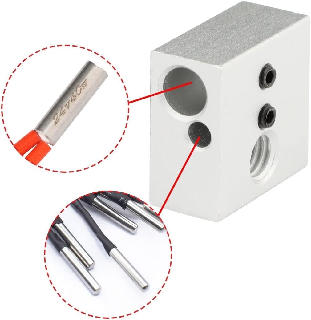 review SERUMY 2pcs MK7 MK8 Heater Block for Print Head Extruder, J-Head 3D Printer Parts Heating Block 20x20x10mm (Color : 100 Pack|Beige)