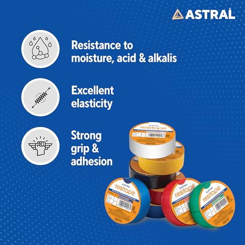 Image of Astral Resitape PVC Insulation Tape, Black|6 mtr x 17 mm x 0.125 mm| Pack of 10 | Fire-Retardant | Resistance to Moisture, Acid & Alkalies | Excellent Elasticity & Durability | Strong Grip & Adhesion