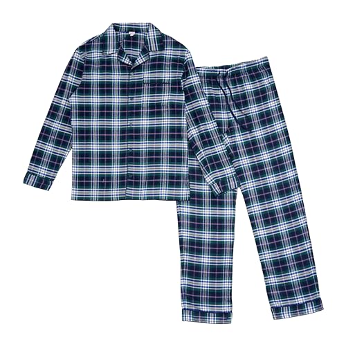 Pyjama long à carreaux pour homme La-V en flanelle de coton douce et chaude